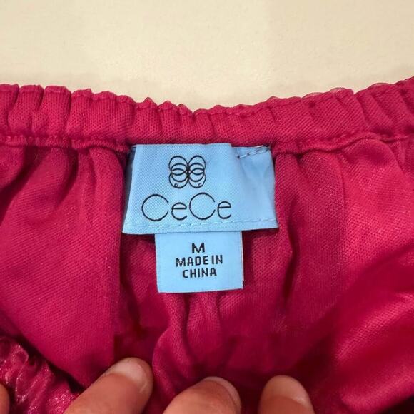 CeCe Off Shoulder Sheer Puff Sleeve Blouse Women's Medium Red Glam Renaissance - Picture 5 of 8